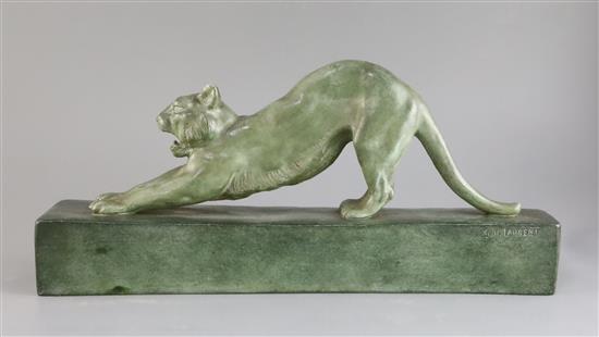 G.H. Laurent. A bronzed terracotta model of a stretching tiger, 17.5in.